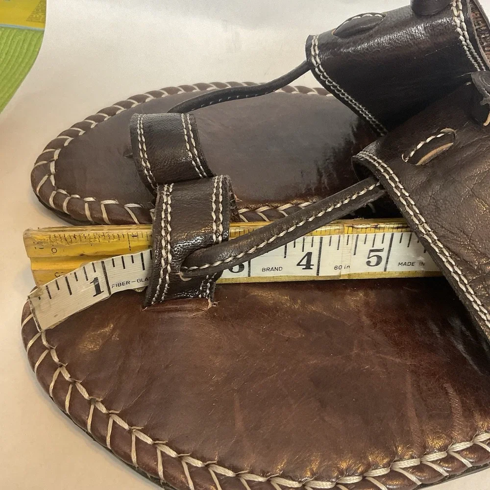 Men's Brown Leather Flip Flop Sandals size 10-10,5 Handmade Vibram Artisan Style